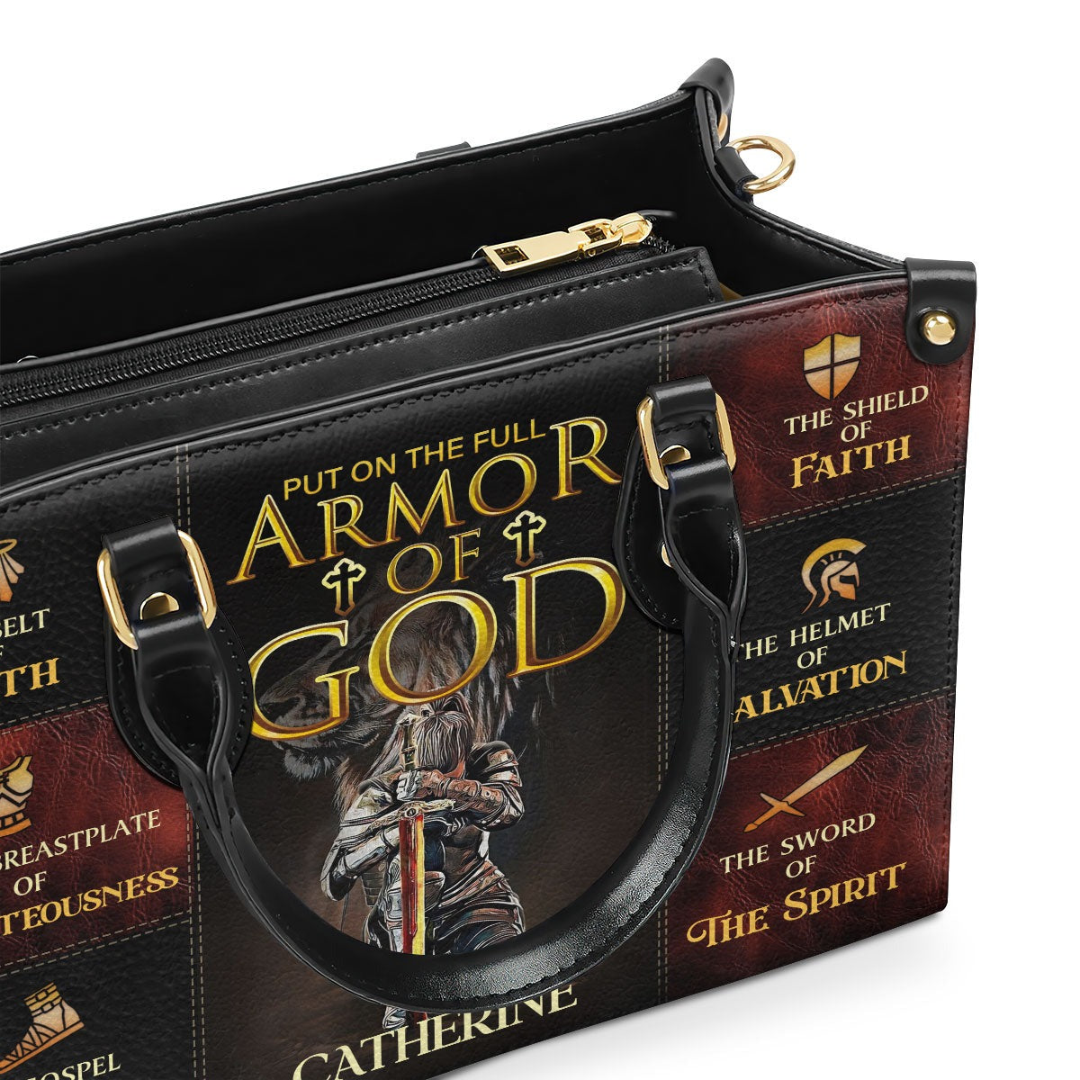 Personalized Christian Leather Handbag, Armor of God Purse with Name, Ephesians 6:10-18 Faith Tote Bag, Religious Gift for Women BLAF25